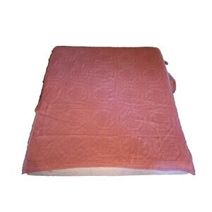 Vintage‎ San Marcos Blanket Pink Floral Geometric Fringe Knit King 94x84"